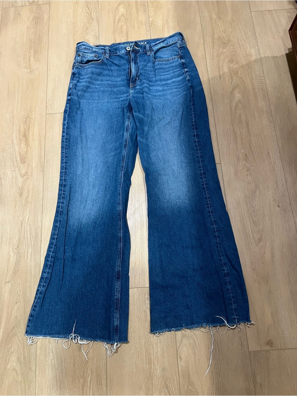 American Eagle Outfitters Wide Leg Raw Hem Jeans - Blue size 10